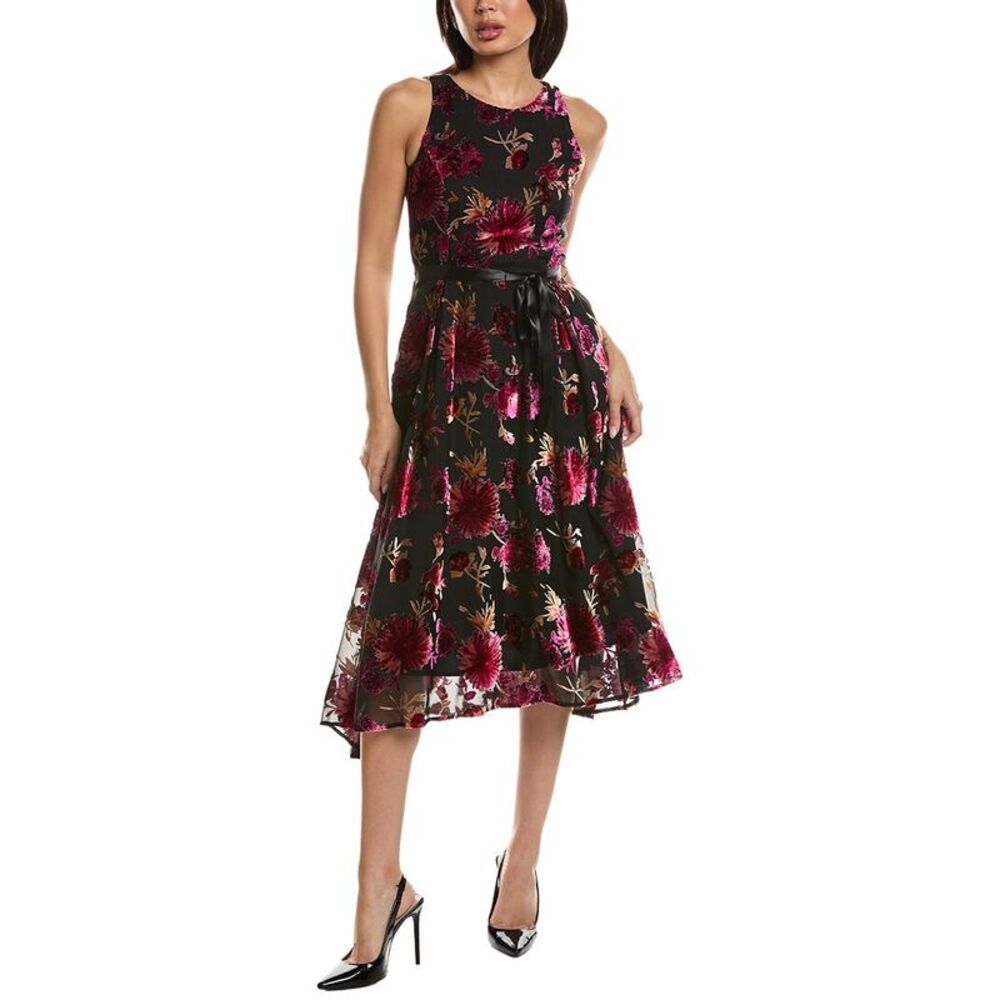 Tahari Asl Womens  Floral Midi Dress, Black